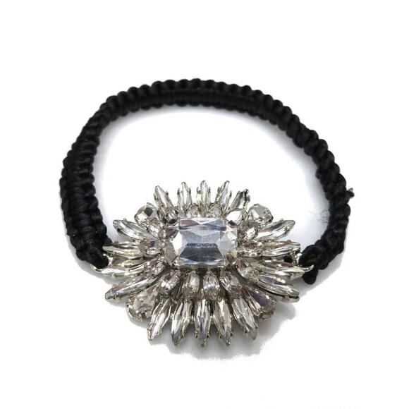 Chico's Floral Starburst Clear Rhinestone Black Stretch Bracelet, 7 Inches - Picture 5 of 5